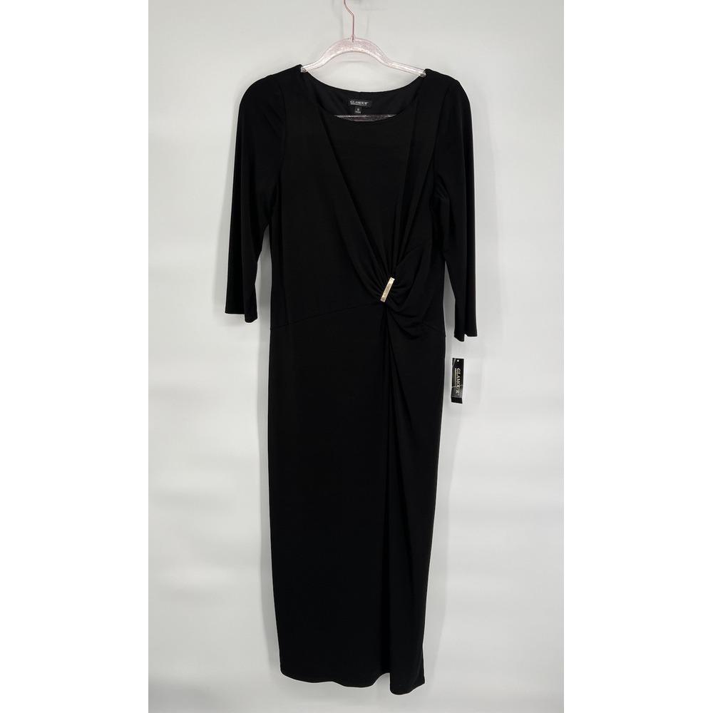 Glamour Black Dress Long‎ Sleeve Stretch Knit Size 10 NWT Originally $80